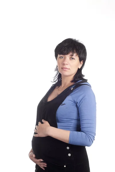 Zwangere vrouw op wit — Stockfoto