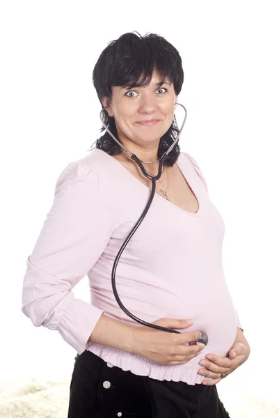 Embarazada con estetoscopio —  Fotos de Stock