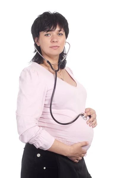 Těhotná s stetoskop — Stock fotografie