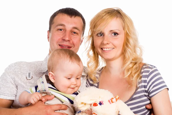 Vacker familj på vit — Stockfoto