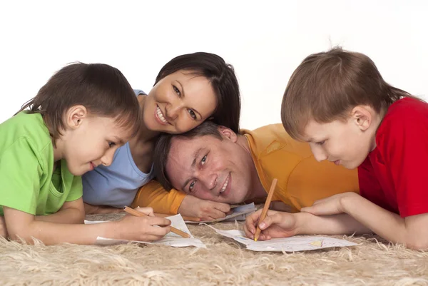 Glad familj ritning — Stockfoto