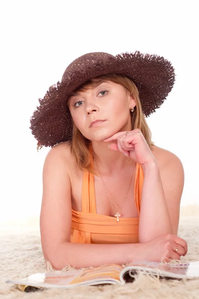 Ładny kobieta w kapeluszu — Zdjęcie stockowe