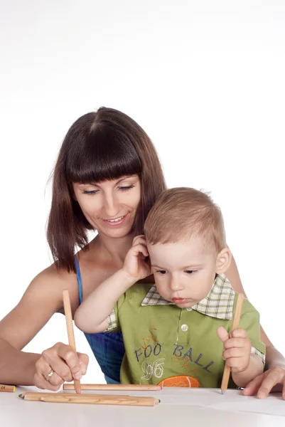 Anne ile oğlu çizmek — Stok fotoğraf