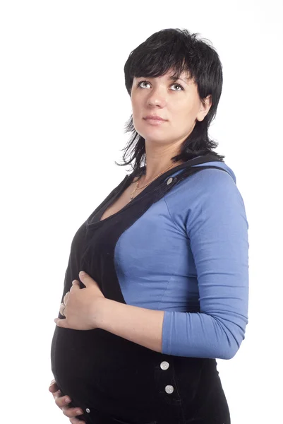 Těhotná žena v bílém — Stock fotografie