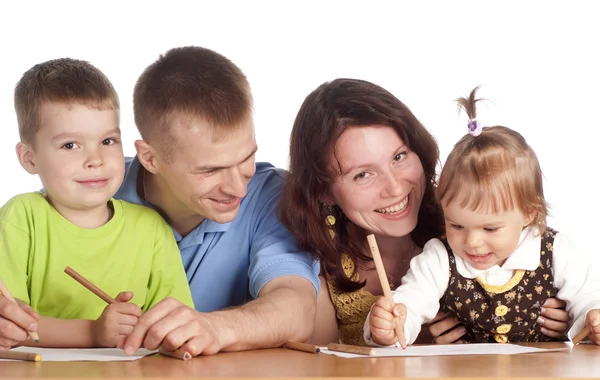 Familjen ritning vid bord — Stockfoto