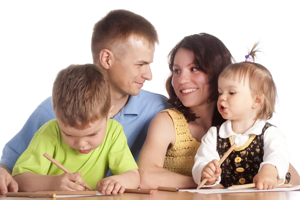 Family drawing at table — Stock Photo, Image