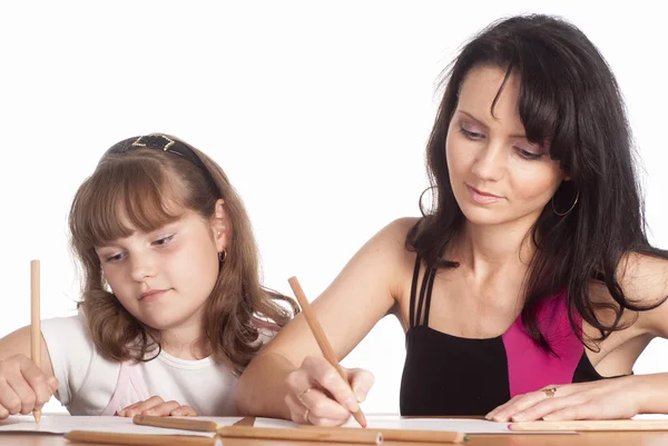 Mamma och barn rita — Stockfoto