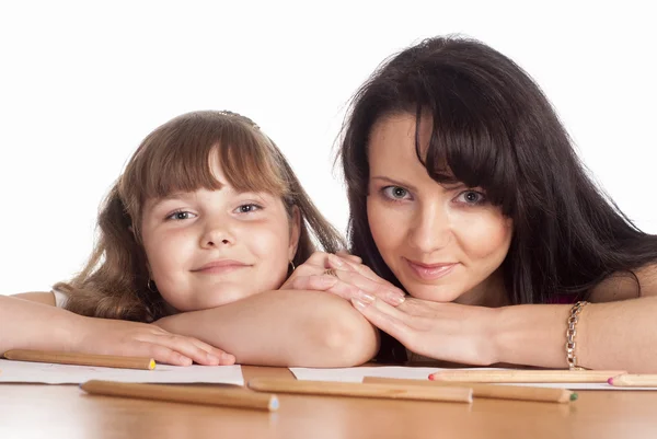 Mom and child drawing — Stock Photo, Image