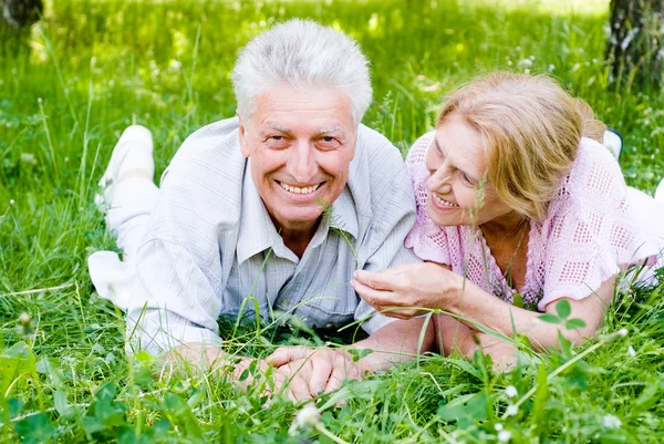 Starý pár na trávě — Stock fotografie
