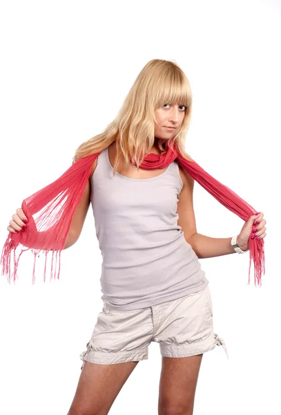 Mädchen mit rosa Schal — Stockfoto