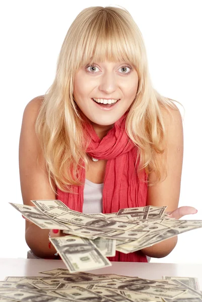 Gelukkig meisje met contant geld — Stockfoto