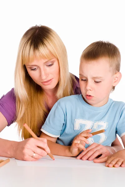 Mom and son drawing — Stock Photo, Image