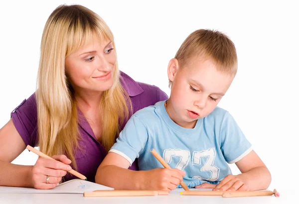 Family drawing at table — Stock Photo, Image