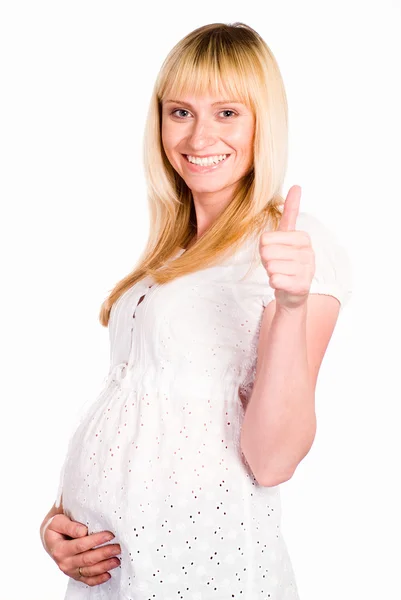 Donna incinta in bianco — Foto Stock