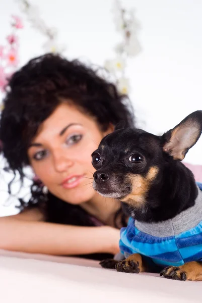 Cute girl with dog — Stock Photo, Image