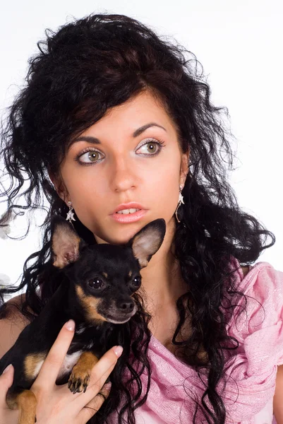 Linda chica con perro — Foto de Stock