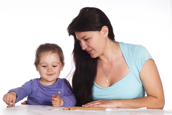 Mom and daughter draw — Stock Photo, Image
