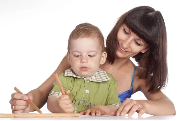 Anne ile oğlu çizmek — Stok fotoğraf