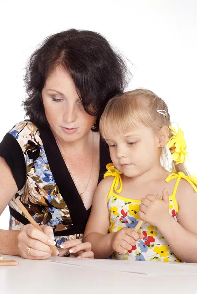 Mamma e figlia disegnare — Foto Stock