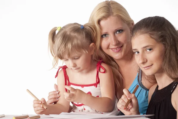 Three girls drawing — Stock Photo, Image
