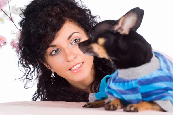 Cute girl with dog — Stock Photo, Image