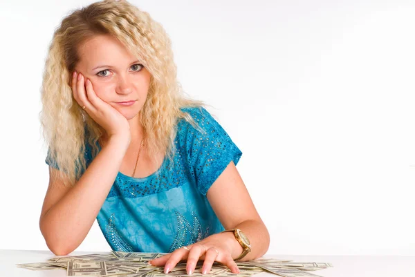 Vrouw met contant geld — Stockfoto