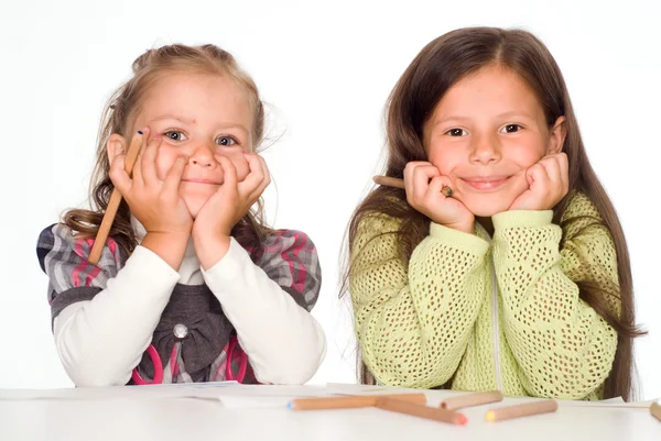 Two girls drawing — Stock Photo, Image
