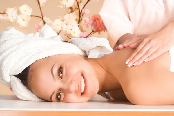 Girl massage portrait — Stock Photo, Image