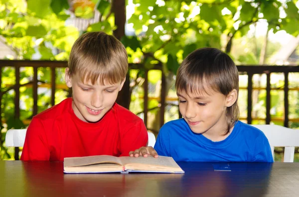 Два хлопчика читання — стокове фото