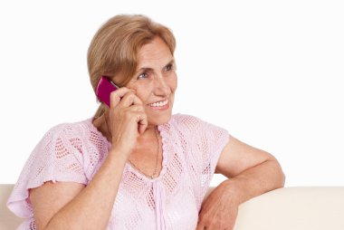 Elderly woman with phone clipart