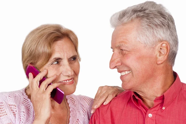 Elderly couple with phone — Stock Photo, Image