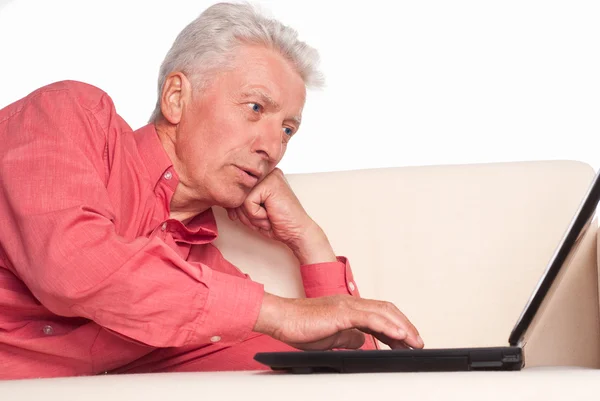 Old man with laptop — Stock Photo, Image