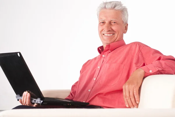 Old man with laptop — Stock Photo, Image