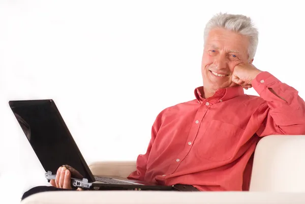 Alter Mann mit Computer — Stockfoto