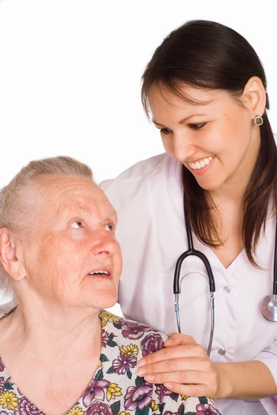 Enfermeira e paciente idoso — Fotografia de Stock