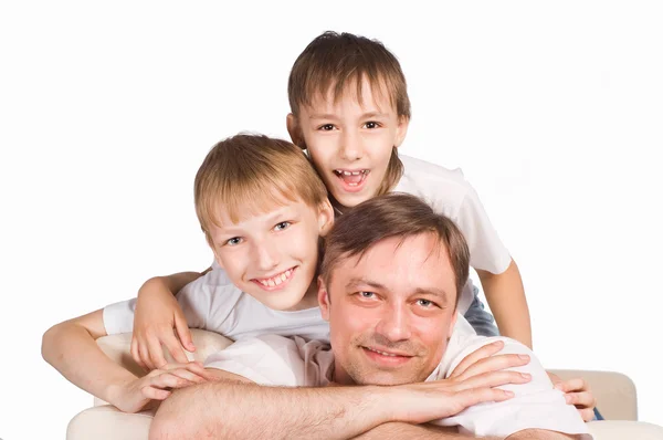 Papá e hijos en blanco — Foto de Stock