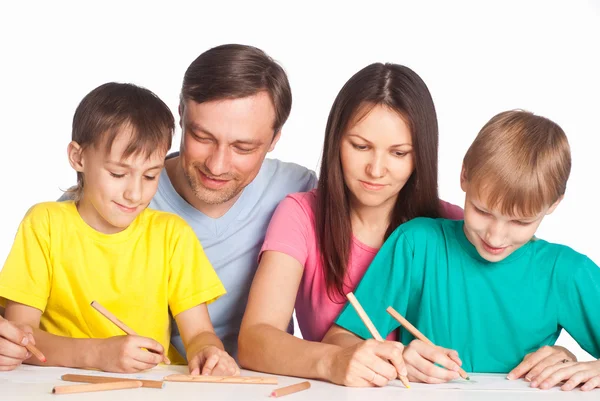 Aile masada çizim — Stok fotoğraf