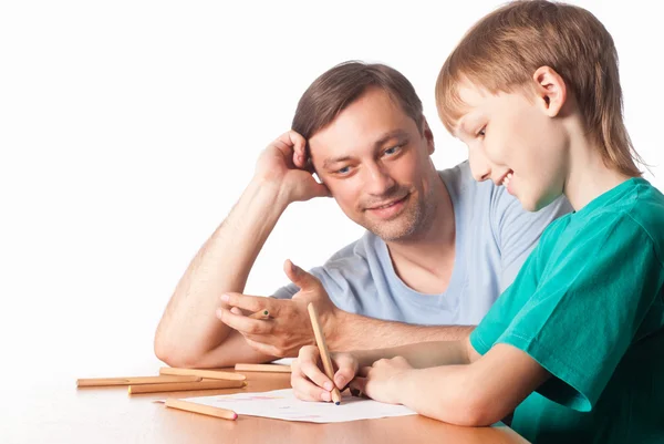 Figlio disegna con papà — Foto Stock