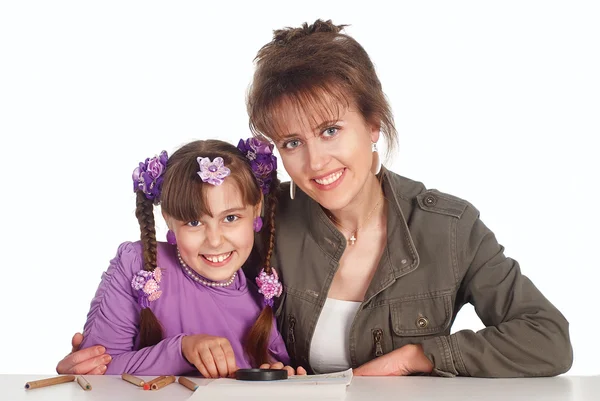 Mom draws with daughter — Stock Photo, Image