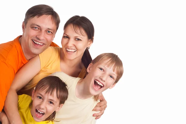 Šťastná rodina na bílém pozadí — Stock fotografie