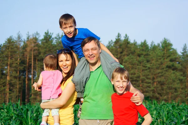 Family of a five at nature — Stock Photo, Image