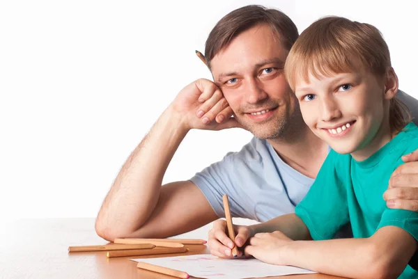 Dad draws with son — Stock Photo, Image