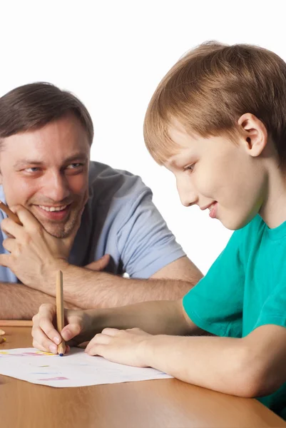 Papa zeichnet mit Sohn — Stockfoto