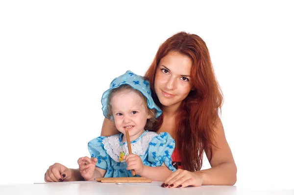 Mom and daughter drawing — Stock Photo, Image