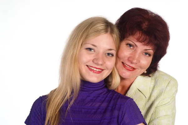 Adulto mamá y su hija en blanco — Foto de Stock
