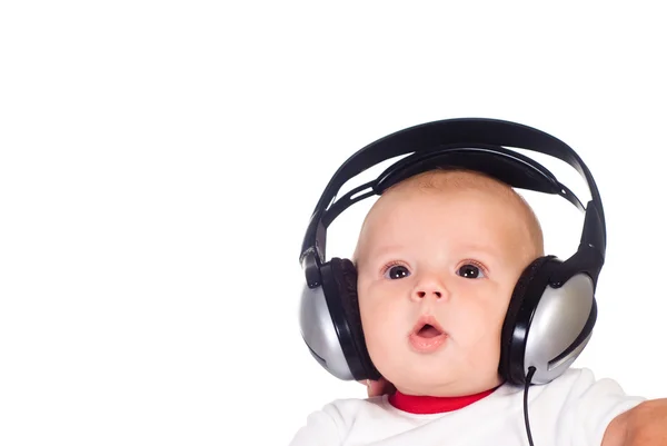 婴儿和耳机 — 图库照片