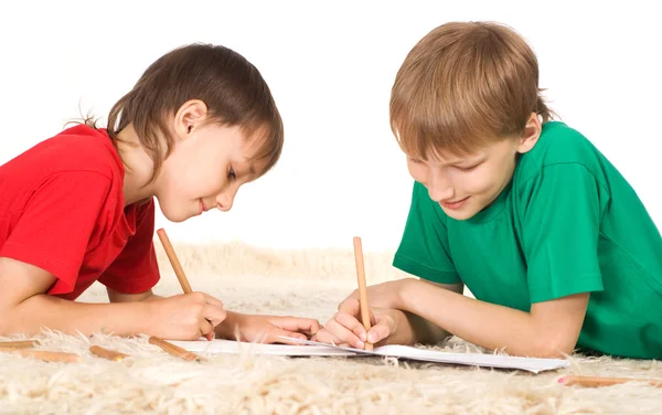Two cute boys drawing Stock Photo