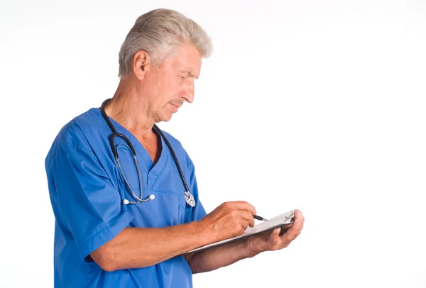 Doctor on white with pen — Stock Photo, Image