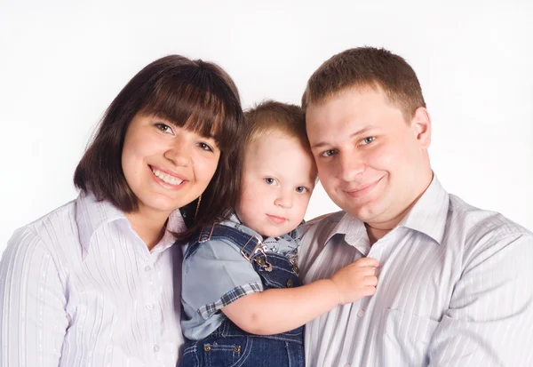 Familjen i en tre på en vit — Stockfoto