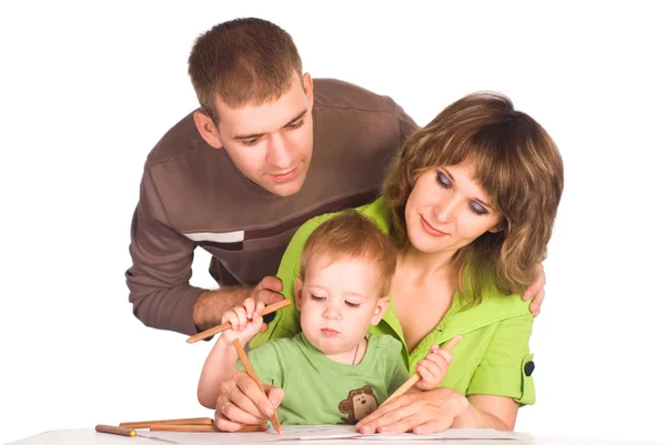 Family drawing on white — Stock Photo, Image